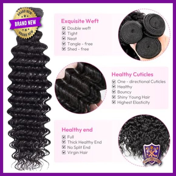 Deep Wave Brazilian Virgin Human Hair Extensions 16-20 Inch 3 Bundle
